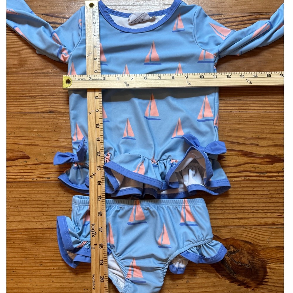 Little Mainer Rash Guard Set Kids Blue Good Sailboat Ruffle 2 Piece SIZE 6 - Picture 4 of 5